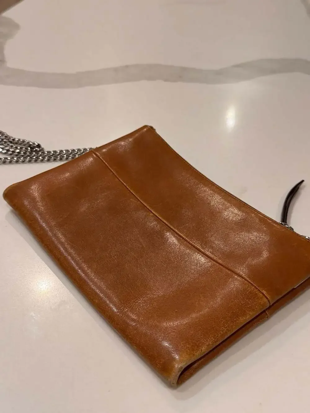 Coach Brown Leather Crossbody Bag Silver Chain
